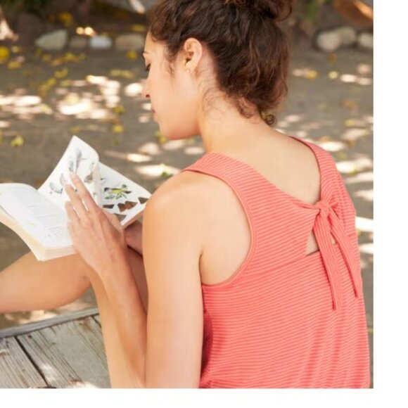 Toad &Co  Brand NWT Women's Medium Coral Blaze Striped Tissue Tie Tank - Picture 2 of 5